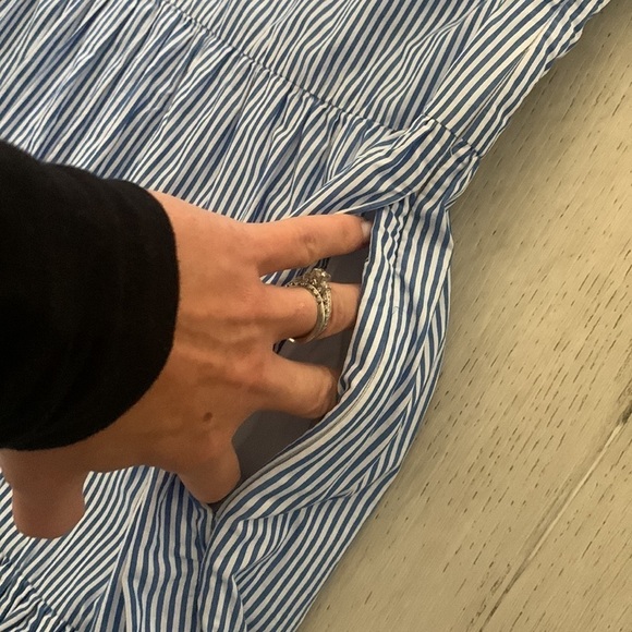 J. Crew Blue and White Striped Popover Tiered Ruffle Dress size small pockets - Picture 13 of 14